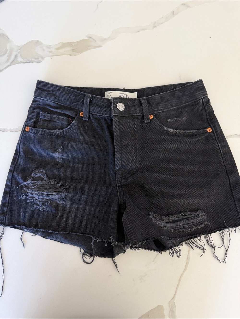 Topshop Black Distressed High-Rise Jean Shorts